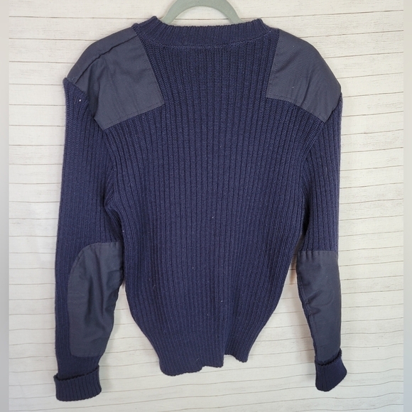 THE WOOLY PULLY MILITARY STYLE 100% WOOL SHOULDER PATCH SWEATER NAVY, SZ LARGE - Picture 8 of 9